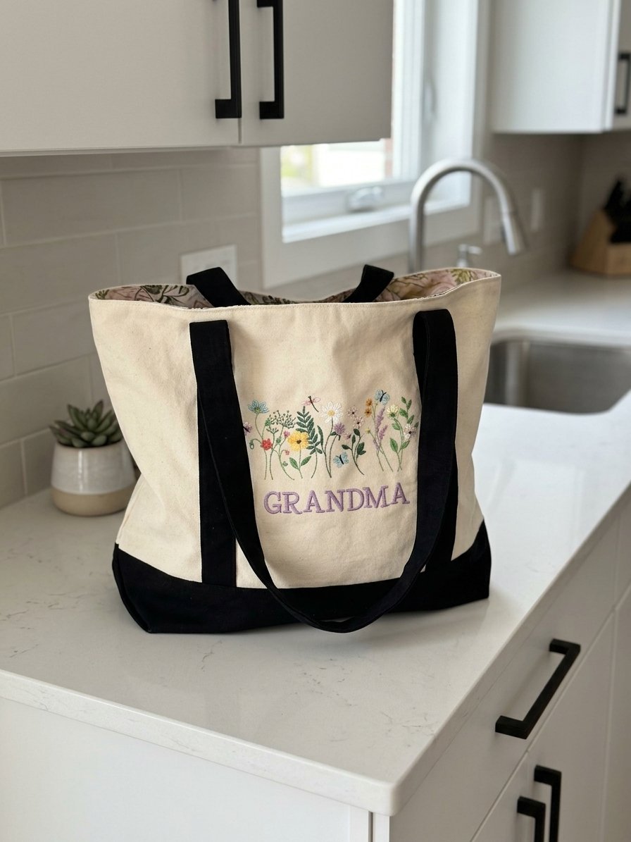 Monogrammed wildflower cotton tote bag