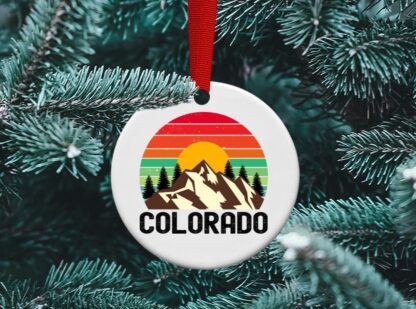 Colorado Retro Ornament, Aspen, Vail, Steamboat, Mountains, Personalized Ornament