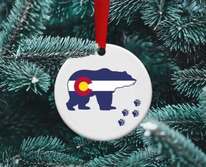 Colorado Flag Bear, Colorado Bear, Rocky Mountains, Personalized Christmas Ornament, Sublimation Ornament,Vail, Aspen, Steamboat