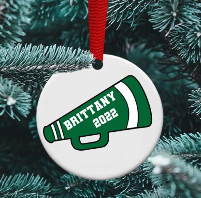 Cheer megaphone ornament, personalized ceramic ornament, Cheer gift, Coach Gift, Personalized megaphone