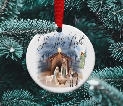 Oh Holy Night, Nativity ornament, Mary, Joseph and Jesus, Sublimation ornament, Silent Night Ornament, Personalized ornament