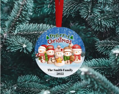 Snowman family ornament, personalized ceramic ornament