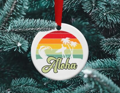 Aloha, Hawaii vacation retro ornament, personalized ceramic ornament