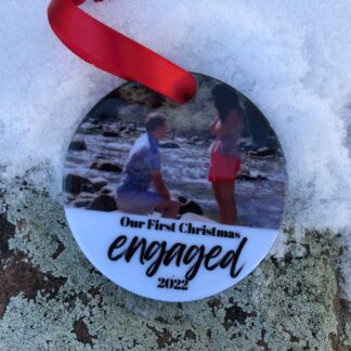 First Christmas Engaged or Married, Personalized picture ornament, sublimation, wedding gift, engagement gift
