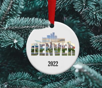 Denver Sky Line, Colorado ornament, Ceramic personalized ornament,