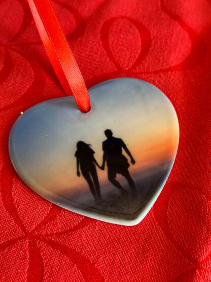 Ceramic Heart Ornament for Valentines, Birthday, Christmas, Anniversary, Engagement, birth announc, Personalized with your photo and message