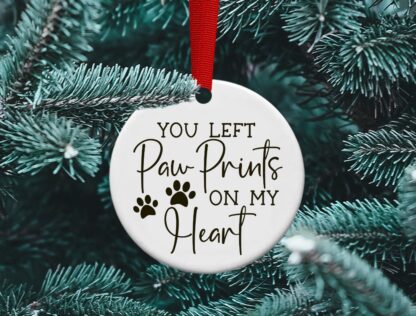 Paw prints on my heart Pet loss memorial gift, special pet, cat or dog lover, personalized ornament, Loss gift, sublimation ornament