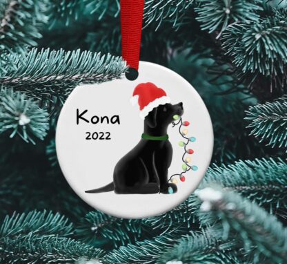 Black Labrador ornament, Christmas Lights, Santa dog, Dog ornament, Personalized Ornament, Dog sitter, Dog walker, Vet gift