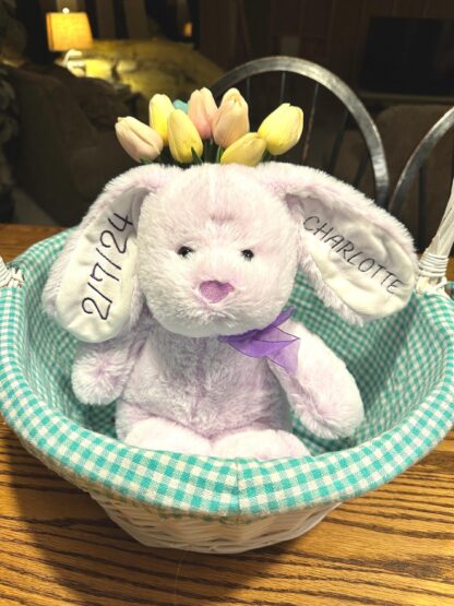 Personalized Bunny, Birthdate Bunny, Easter Bunny, Baby Gift, Easter Gift, Shower Gift, Embroidered Gift