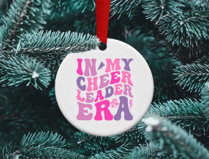 Cheerleading Era Ornament, Pink or black design personalized ornament, Cheer gift, Cheerleading Coach Gift Sublimation, Ceramic ornament