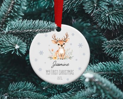 Baby's First Christmas Deer, Baby Girl gift,  Personalized Ceramic Ornament