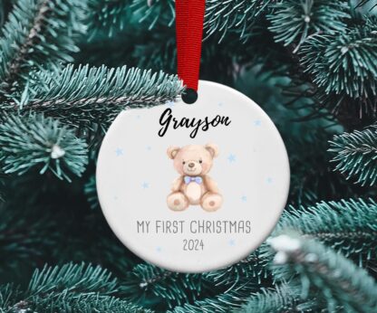 Baby's First Christmas Bear, Personalized Ceramic Ornament