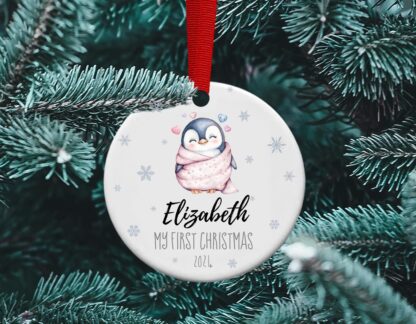 Baby's First Christmas, Penguin ornament, Baby Shower gift, baby gift, Personalized Ceramic Ornament