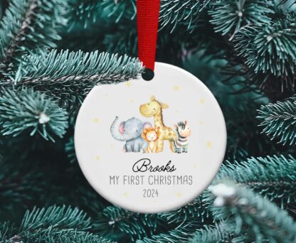 Baby's First Christmas Baby Animals, shower gift, baby boy, baby girl gift, Personalized Ceramic Ornament