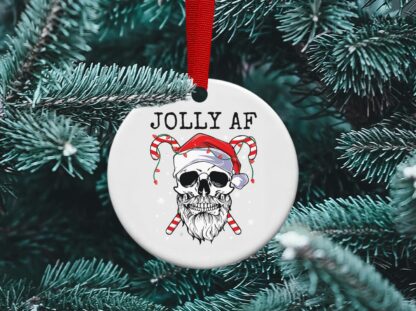 Jolly AF, Christmas Skull, Santa Skull, Funny Christmas Ornament, Sublimation Christmas Ornament, personalized Ornament