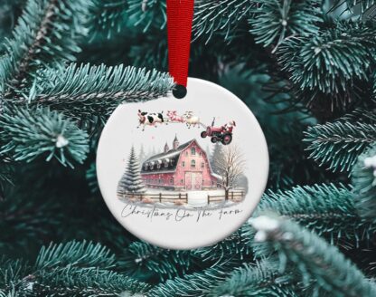 Christmas Farm, Farm animal sleigh, Sublimation Christmas Ornament, personalized Ornament
