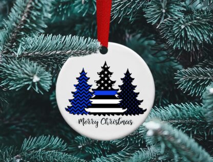 Police Blue Ornament, First Responder, Thin Blue Line, Law Enforcement, Cop, Patrolman, Officer, Merry Christmas, Ceramic, personalized